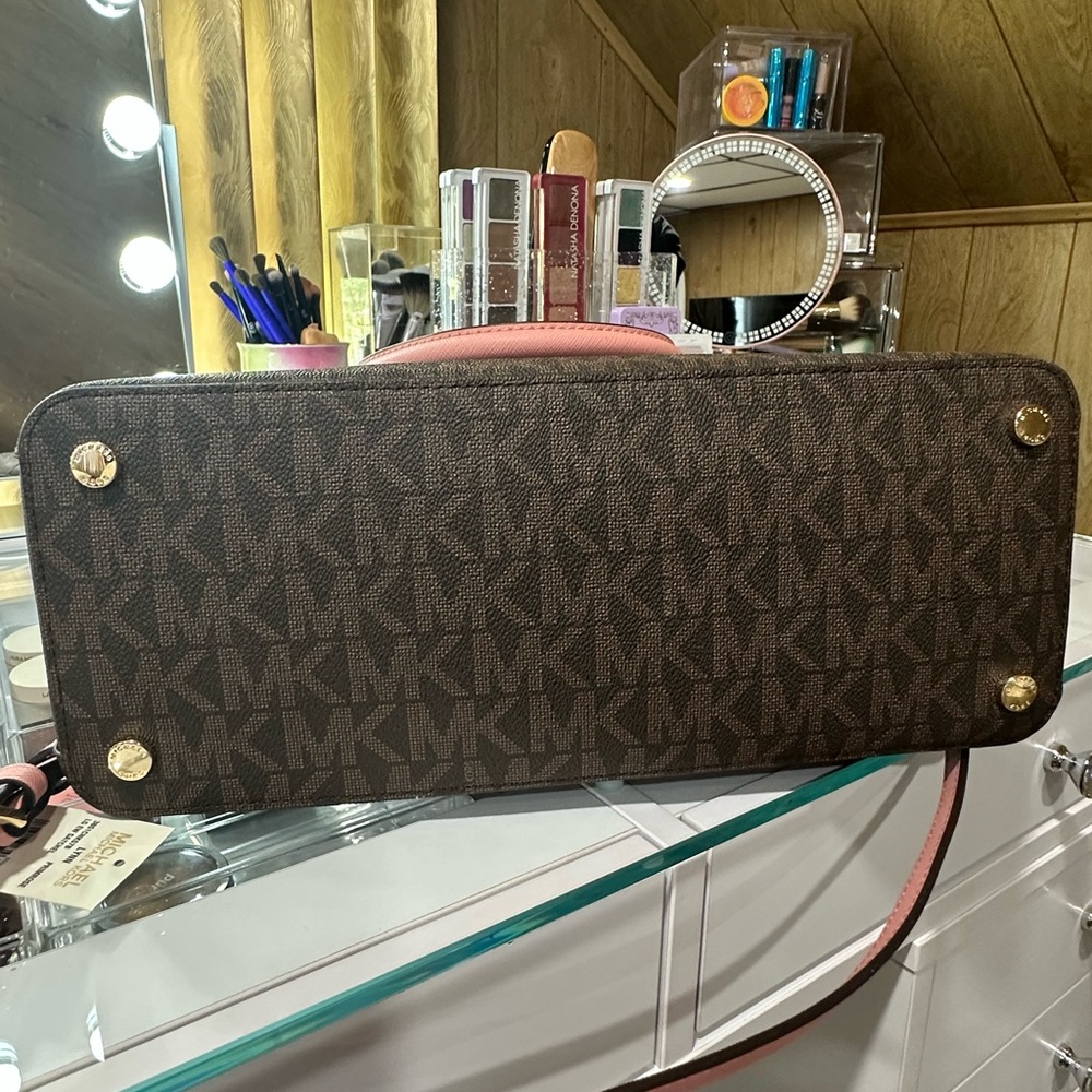 Michael Kors Brown Signature Satchel with Pink Trim - Picture 8 of 11